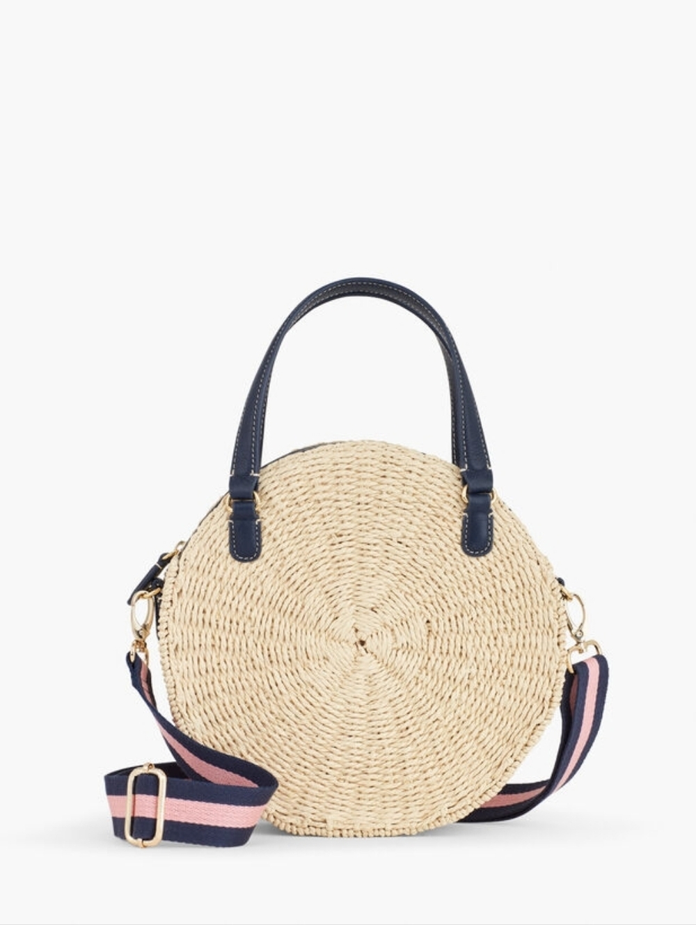 Talbots Straw Basketweave Crossbody Bag Purse Navy Leather Trim Like New
